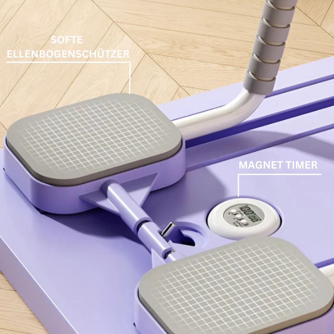 Réformateur Pilates compact noir pour maison, tonification et souplesse, élastiques résistants, usage débutant à avancé.