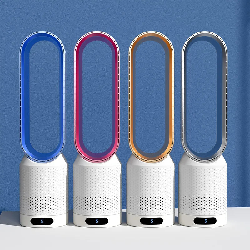 "Refroidisseur d'air polyvalent blanc avec bords argentés, technologie 3 en 1 pour purification et refroidissement efficace."