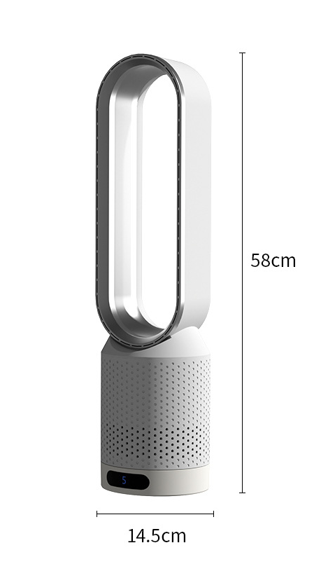 "Refroidisseur d'air polyvalent blanc avec bords argentés, technologie 3 en 1 pour purification et refroidissement efficace."