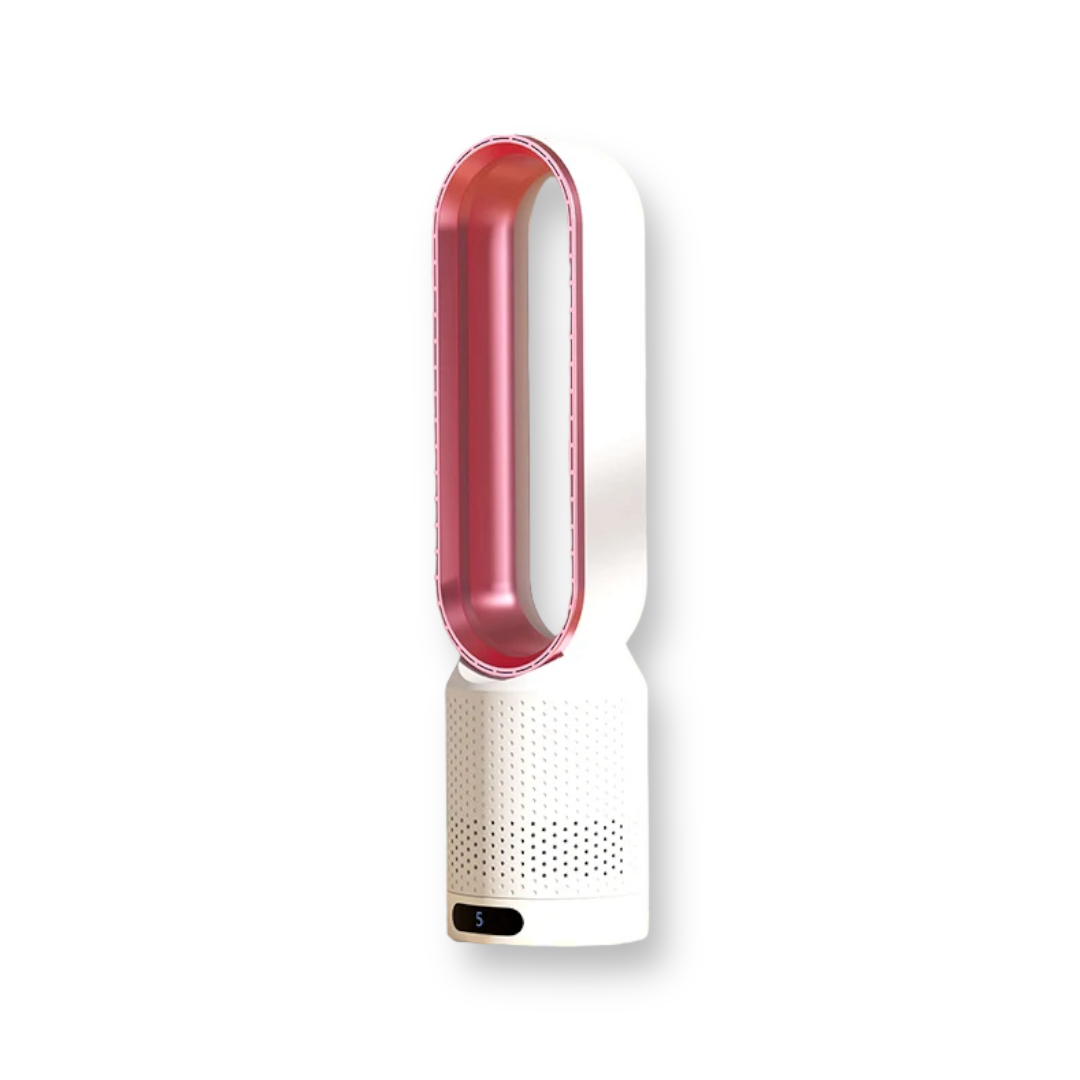 "Refroidisseur d'air polyvalent blanc avec bords argentés, technologie 3 en 1 pour purification et refroidissement efficace."