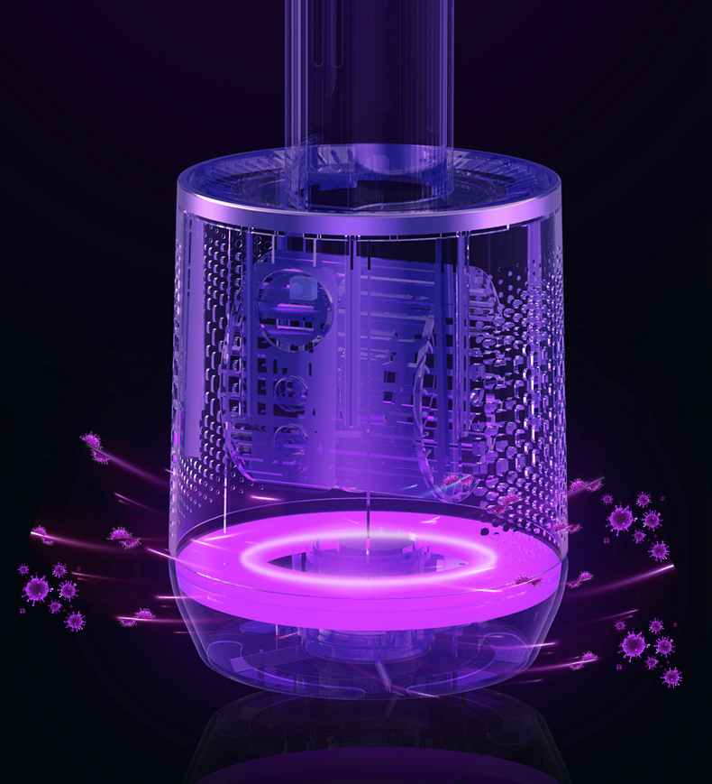 "Refroidisseur d'air polyvalent blanc avec bords argentés, technologie 3 en 1 pour purification et refroidissement efficace."