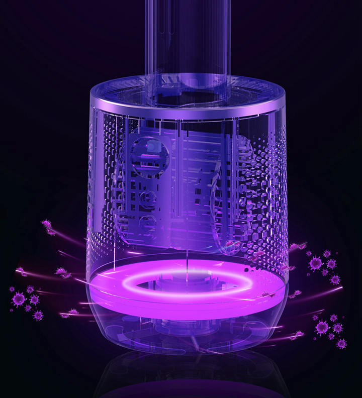 "Refroidisseur d'air polyvalent blanc avec bords argentés, technologie 3 en 1 pour purification et refroidissement efficace."