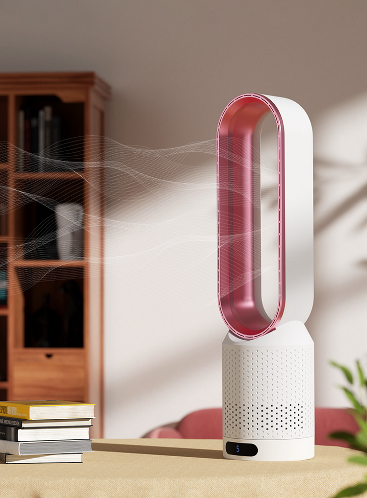 "Refroidisseur d'air polyvalent blanc avec bords argentés, technologie 3 en 1 pour purification et refroidissement efficace."