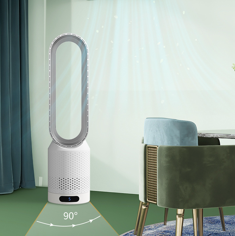 "Refroidisseur d'air polyvalent blanc avec bords argentés, technologie 3 en 1 pour purification et refroidissement efficace."