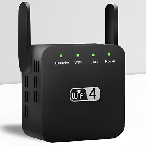 "Répéteur WiFi puissant compact, blanc, pour étendre la portée du réseau à la maison, design moderne mural."