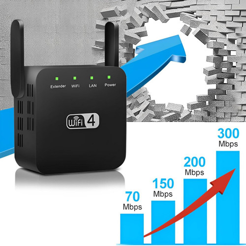"Répéteur WiFi puissant compact, blanc, pour étendre la portée du réseau à la maison, design moderne mural."