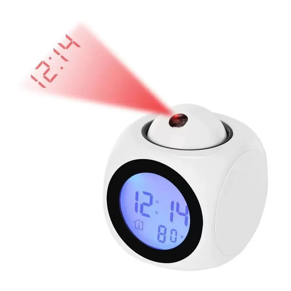 "Réveil numérique LED ProjecTime avec projection horaire sur mur, design compact moderne, écran lumineux."
