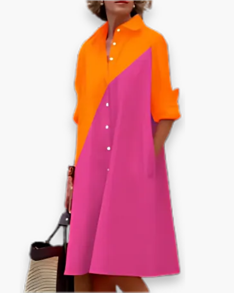 "Robe chemise ample femme, élégante coupe moderne, style contemporain, tissu léger, flatte toutes les morphologies."