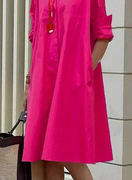 "Robe chemise Charlotte élégante, vue frontale, polyvalente, silhouette flatteuse, parfaite pour toutes occasions."