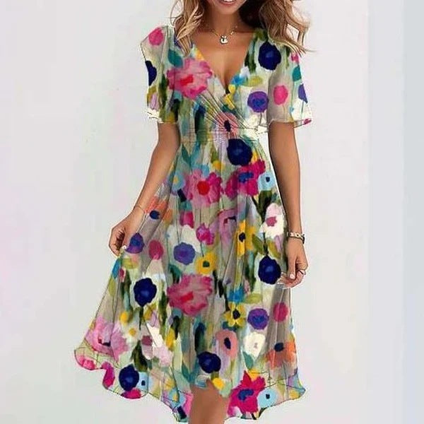"Robe Clara féminine élégante à manches courtes, coupe flatteuse, idéal pour un look polyvalent et intemporel."