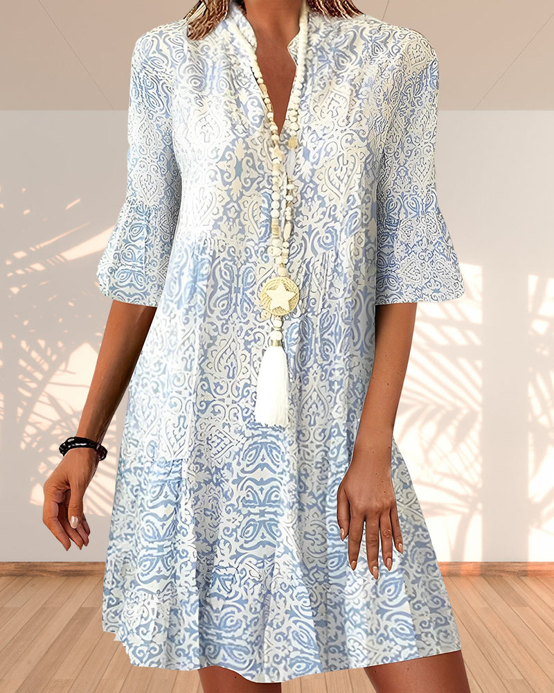 "Robe de chambre élégante femme, imprimé chic, manches mi-longues, coton lin doux, confort et style à la maison."