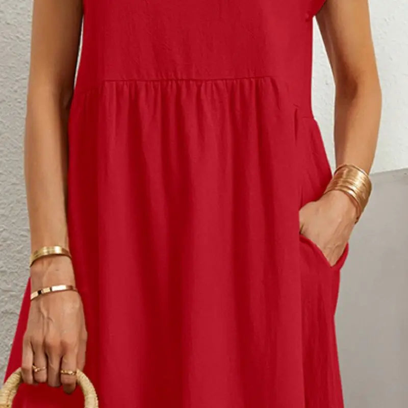 Robe décontractée femme avec poches, coupe ample, élégance quotidienne, style polyvalent.