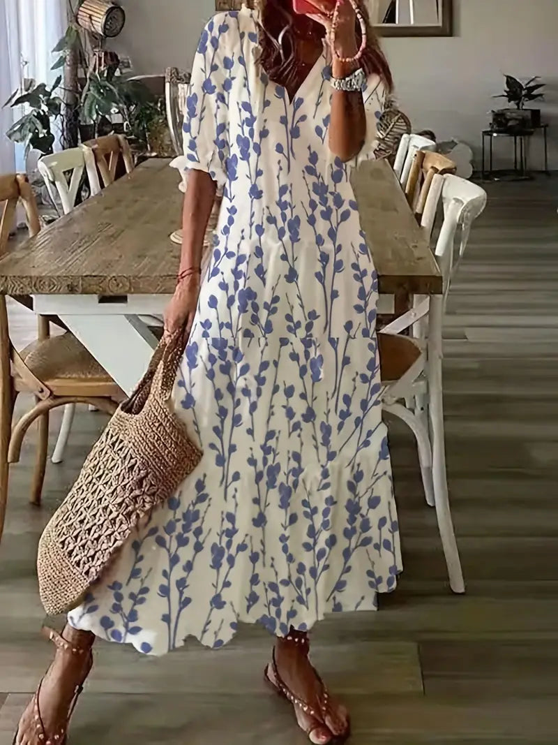 "Robe d'été bohème chic MonVie vue latérale, fluide et élégante, robe femme idéale pour un été confortable et stylé."