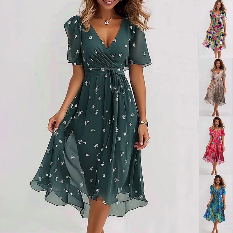 Robe d'été mixi élégante pour femme, coupe flatteuse, nuances de beige, bleu, multicolore, rouge, vert, idéale sorties.