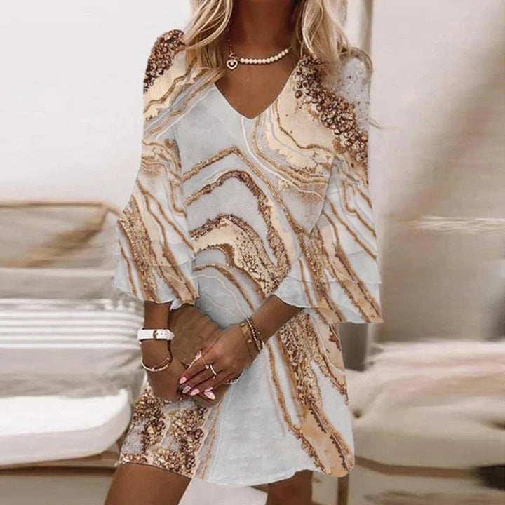 Robe élégante imprimée Anaïs, coupe flatteuse pour femme moderne, design chic, valorise la silhouette, confort toute la journ