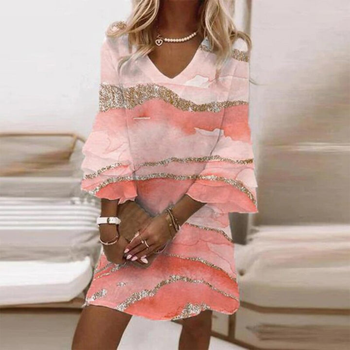 Robe élégante imprimée Anaïs, coupe flatteuse pour femme moderne, design chic, valorise la silhouette, confort toute la journ