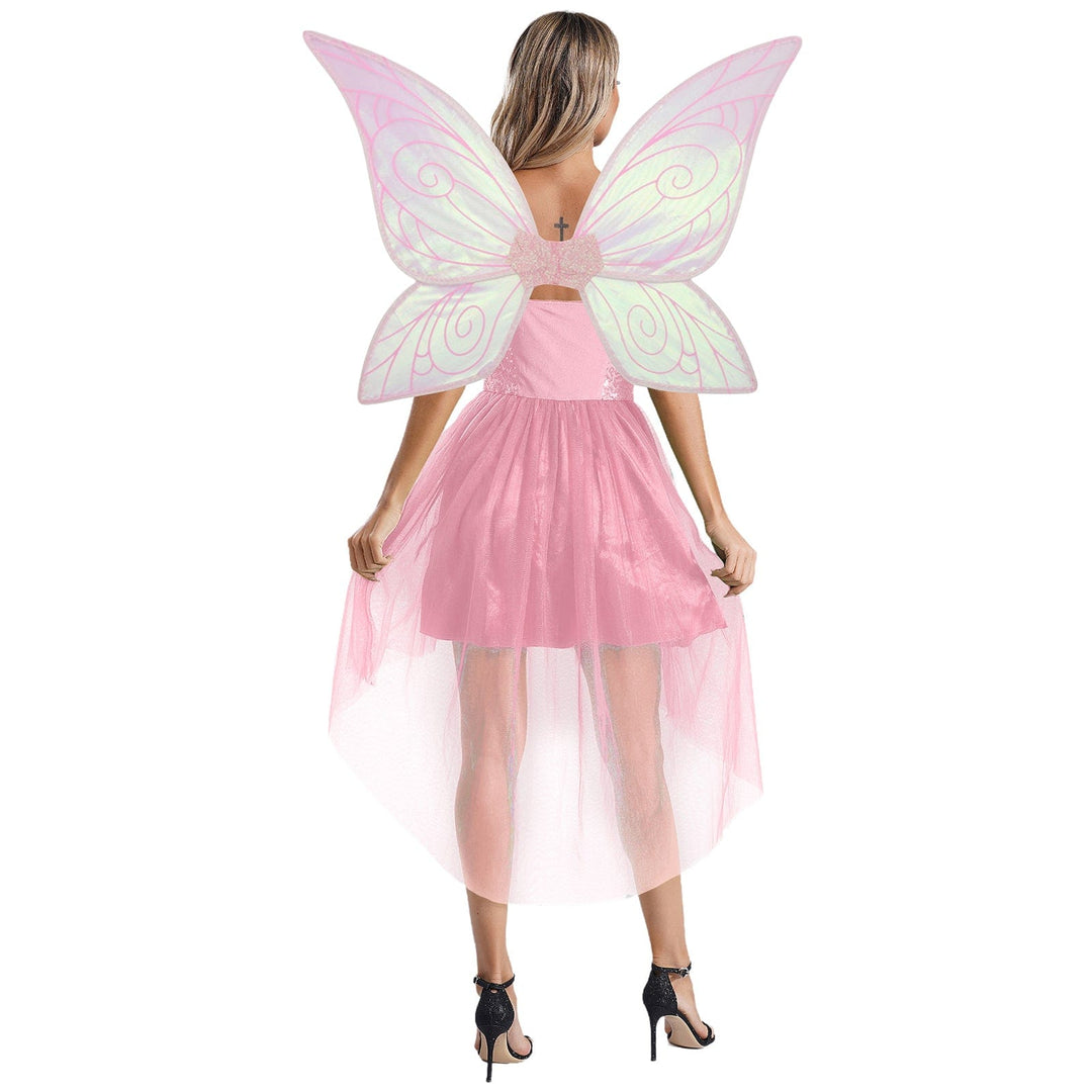 "Robe elfique verte pour enfants avec ailes papillon, détails scintillants et tulle, parfait déguisement féérique."