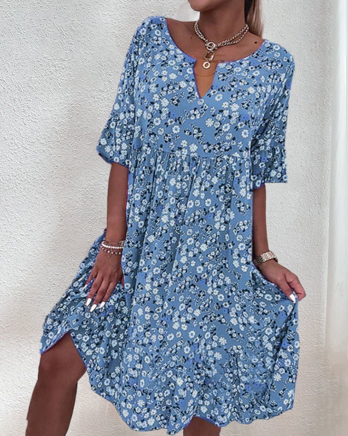 Robe été évasée fleurie pour femmes avec motif floral délicat, coupe aérienne, idéale pour journées ensoleillées et élégantes