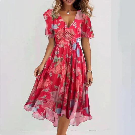 Robe féminine chic, décolleté en V, légère, élégante et fluide, idéale pour toutes occasions, confort et sophistication.