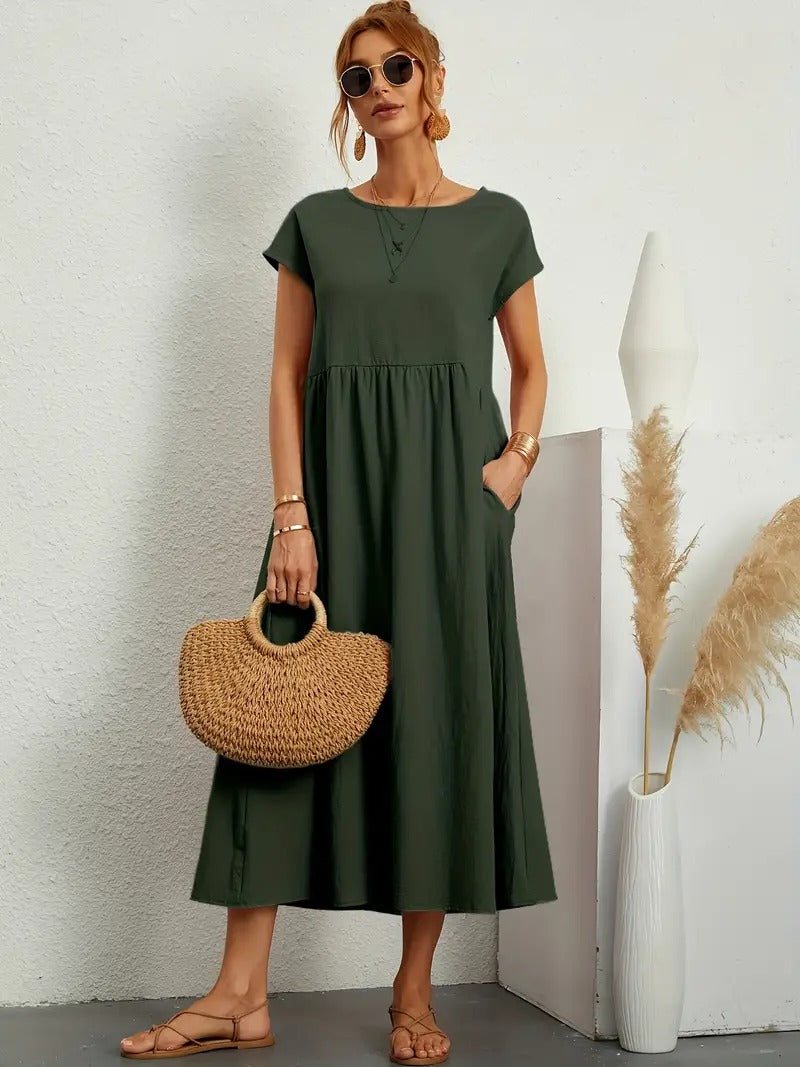 "Robe lin premium élégante avec poches, coupe flatteuse, couleurs variées, adaptée toutes saisons, confort assuré."