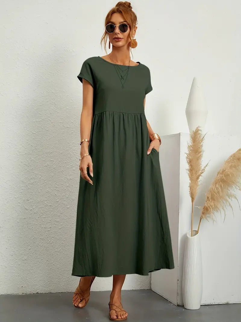 "Robe lin premium élégante avec poches, coupe flatteuse, couleurs variées, adaptée toutes saisons, confort assuré."
