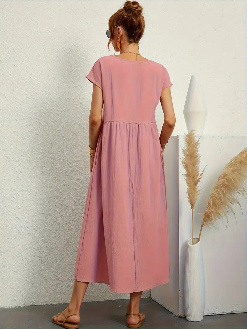 "Robe lin premium élégante avec poches, coupe flatteuse, couleurs variées, adaptée toutes saisons, confort assuré."