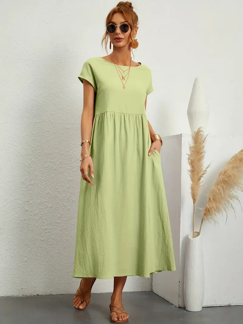 "Robe lin premium élégante avec poches, coupe flatteuse, couleurs variées, adaptée toutes saisons, confort assuré."