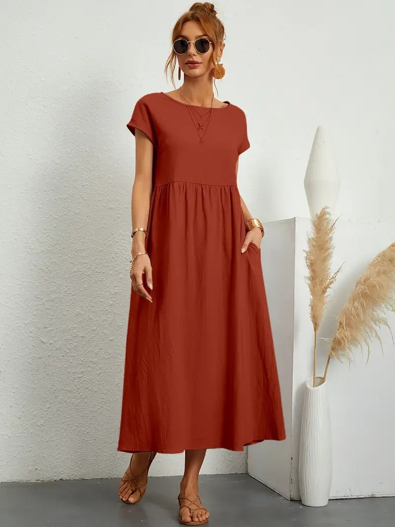 "Robe lin premium élégante avec poches, coupe flatteuse, couleurs variées, adaptée toutes saisons, confort assuré."