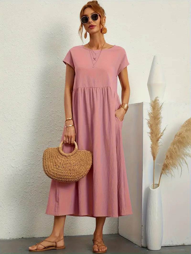 "Robe lin premium élégante avec poches, coupe flatteuse, couleurs variées, adaptée toutes saisons, confort assuré."