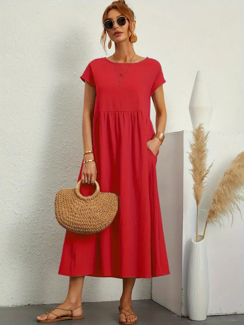 "Robe lin premium élégante avec poches, coupe flatteuse, couleurs variées, adaptée toutes saisons, confort assuré."