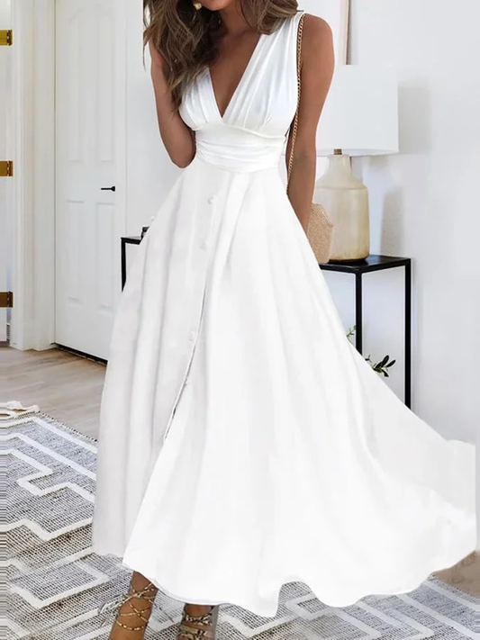 Robe longue de banquet Amanda, élégante avec col en V croisé, tissu de qualité, idéale pour gala et événement spécial.