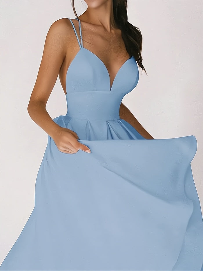 "Robe longue élégante avec col en V, coupe ajustée, couleur noire pour soirées spéciales et moments élégants."
