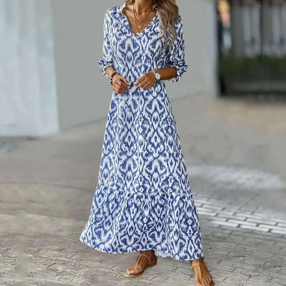 Robe maxi en coton mélangé, coupe longue chic, légère et confortable pour l'été, idéale pour toutes occasions.