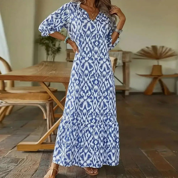 Robe maxi en coton mélangé, coupe longue chic, légère et confortable pour l'été, idéale pour toutes occasions.