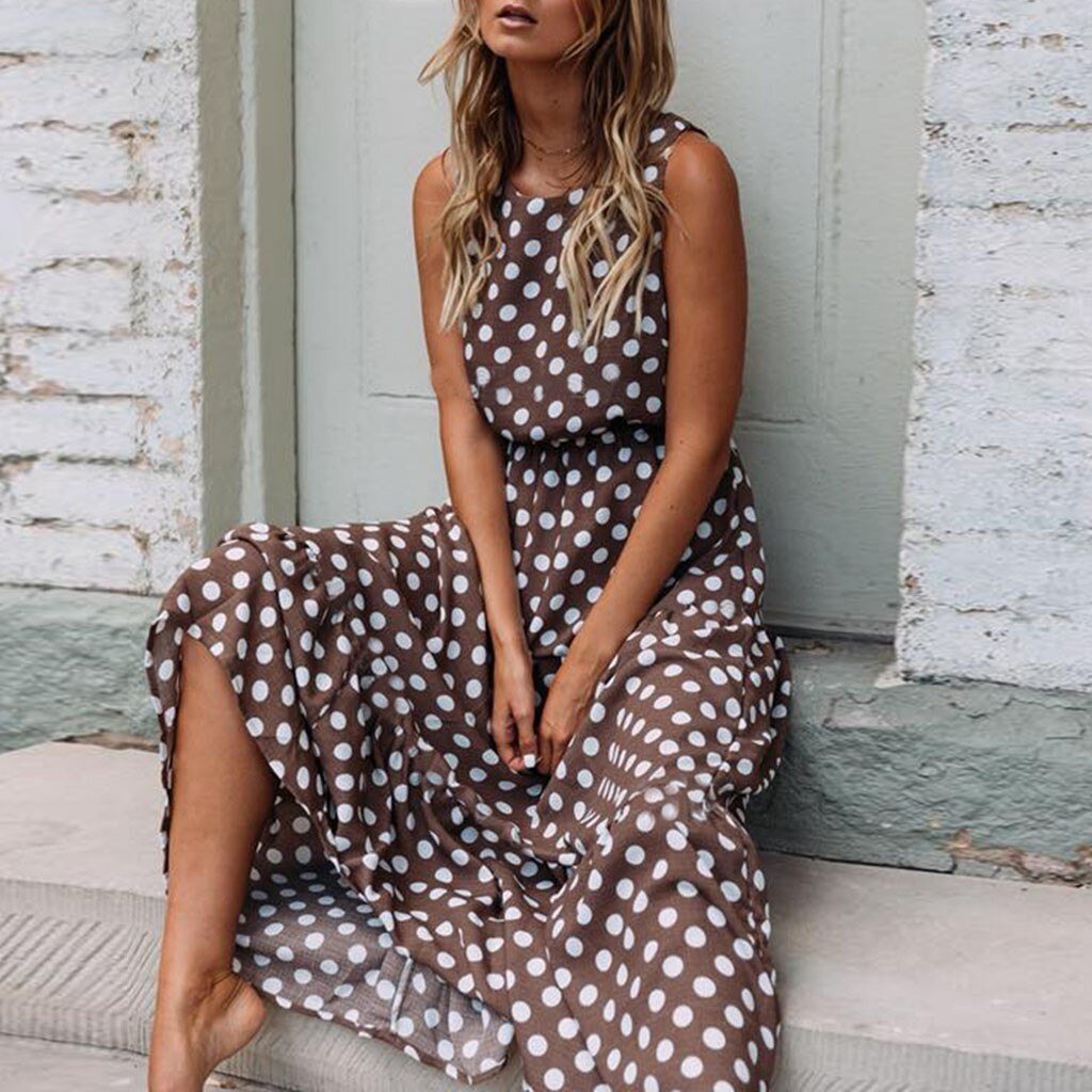 Robe maxi femme à pois, coupe flottante, tissu de qualité, élégante et chic, idéale pour ajouter du style à votre tenue.