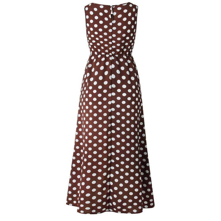 Robe maxi femme à pois, coupe flottante, tissu de qualité, élégante et chic, idéale pour ajouter du style à votre tenue.