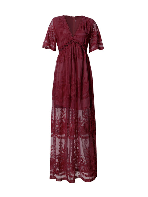 "Robe maxi Jasmine élégante, vue avant, coupe fluide, décolleté en V, tissu floral, parfaite pour journée ou soirée."