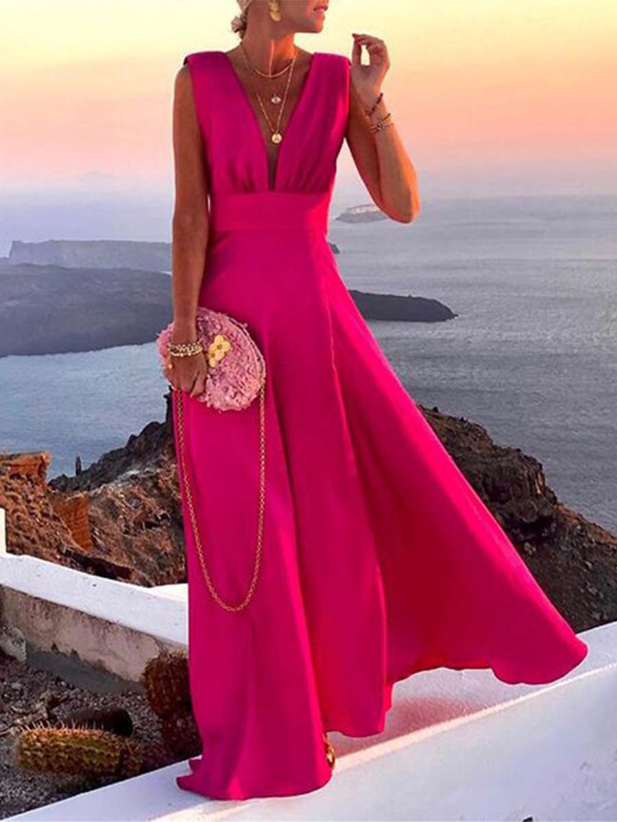 "Robe Maxi Soirée Clémence, élégante et fluide, pour femmes, idéale mariages, six couleurs, tailles S à XL disponibles."