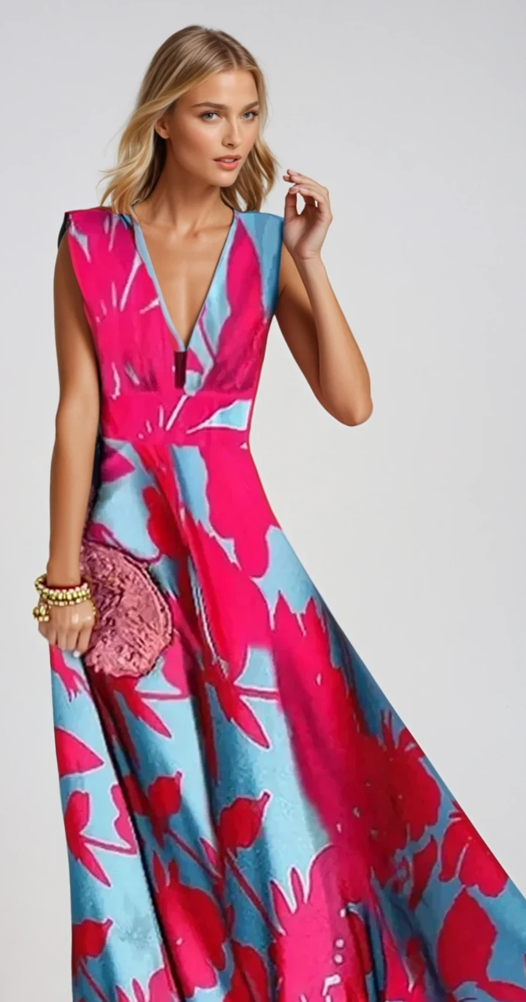 "Robe Maxi Soirée Clémence, élégante et fluide, pour femmes, idéale mariages, six couleurs, tailles S à XL disponibles."