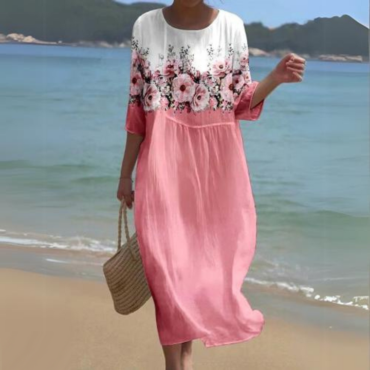 "Robe midi élégante Colette avec ceinture ajustable, tissu luxueux bleu, parfaite pour mariages et dîners formels."