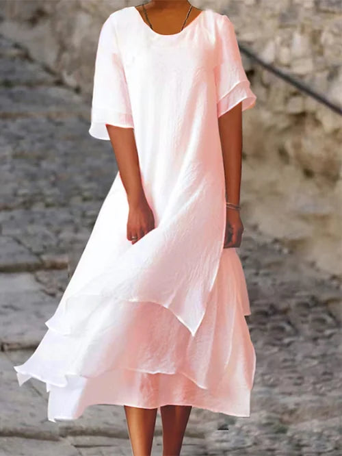 "Robe midi femme à pois, coton lin, coupe évasée, élégance rétro, tissu léger et confortable, versatile pour toutes occasions