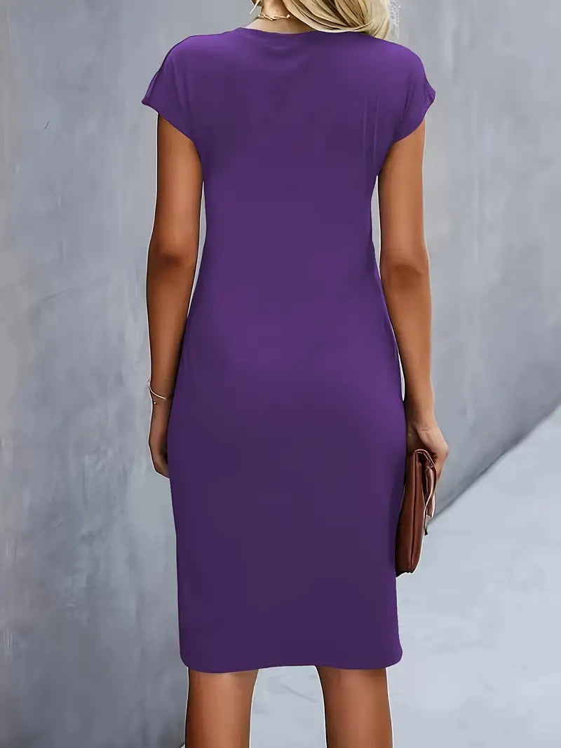 "Robe midi Mylène femme élégante polyvalente, col rond, taille ajustée, diverses couleurs, silhouette flatteuse."