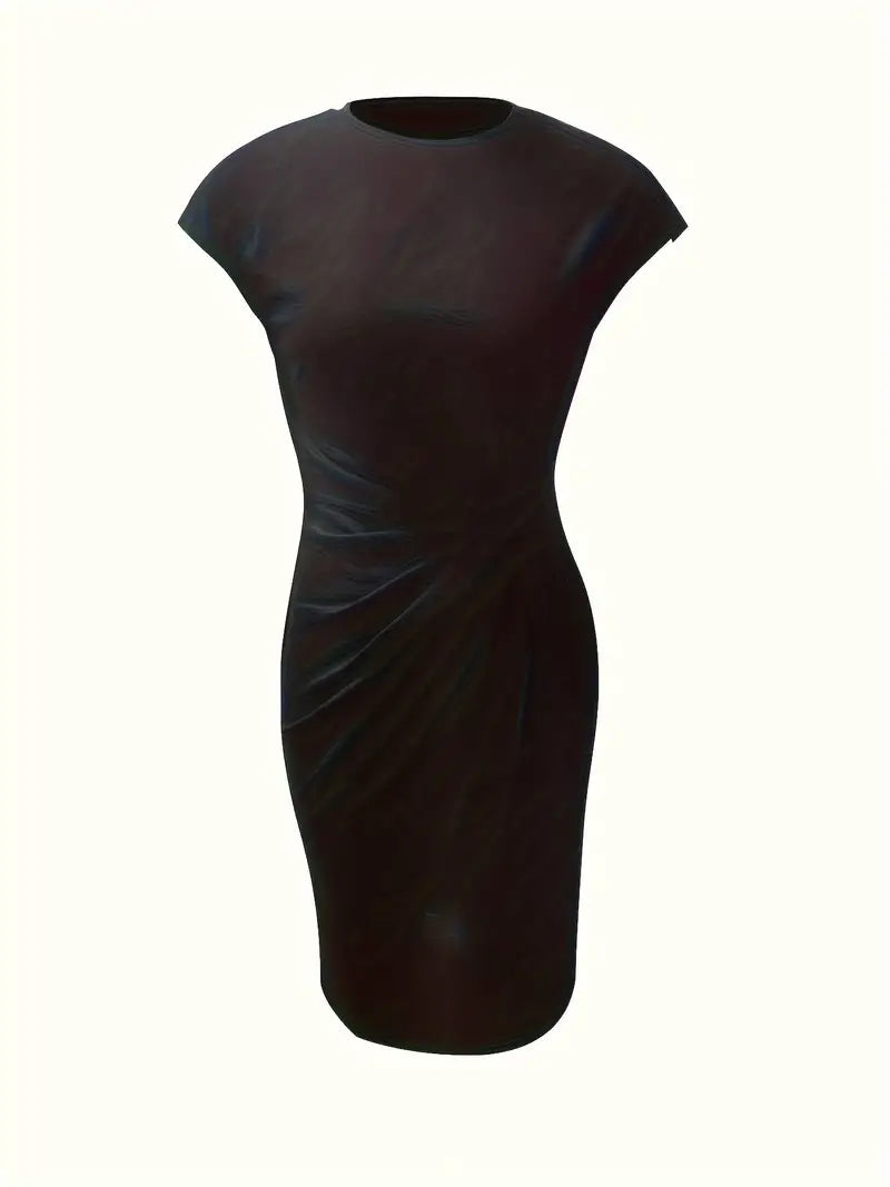 "Robe midi Mylène femme élégante polyvalente, col rond, taille ajustée, diverses couleurs, silhouette flatteuse."