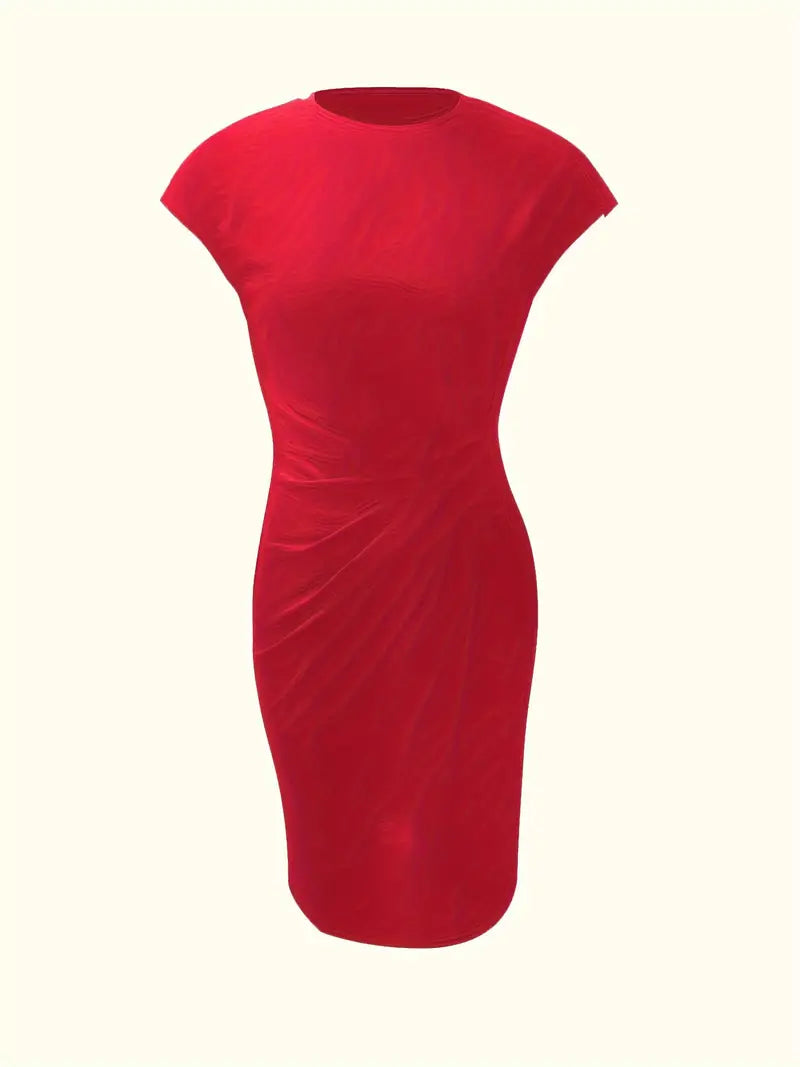 "Robe midi Mylène femme élégante polyvalente, col rond, taille ajustée, diverses couleurs, silhouette flatteuse."