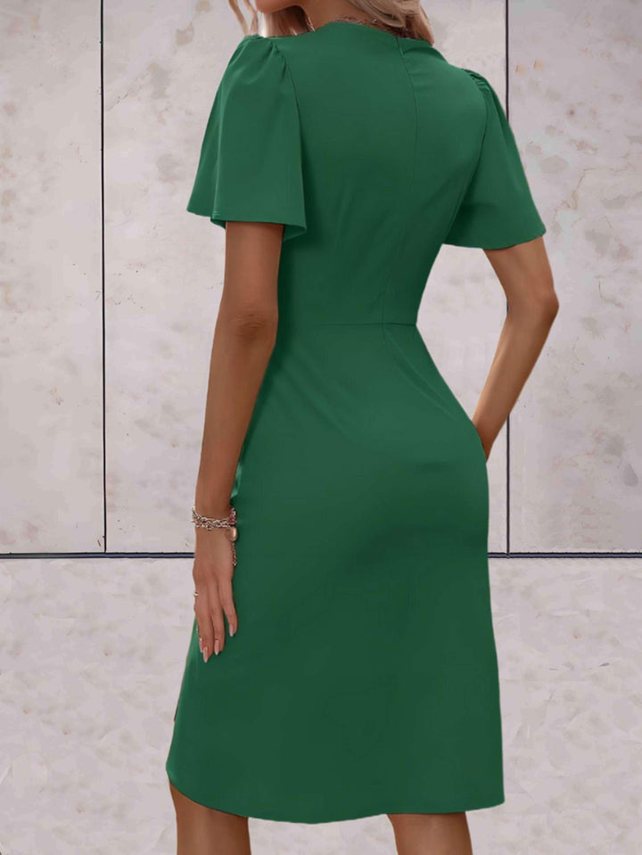"Robe portefeuille femme élégante avec col V, ajustable, croisée, décolleté en V profond, idéale pour occasion formelle ou dé