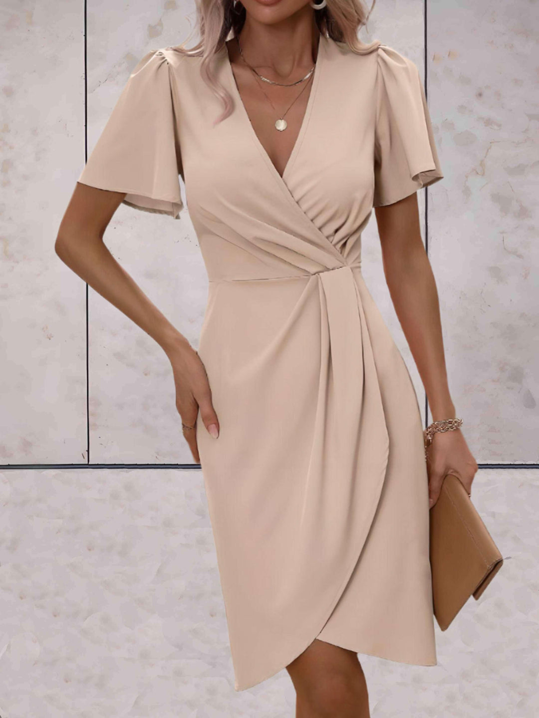 "Robe portefeuille femme élégante avec col V, ajustable, croisée, décolleté en V profond, idéale pour occasion formelle ou dé