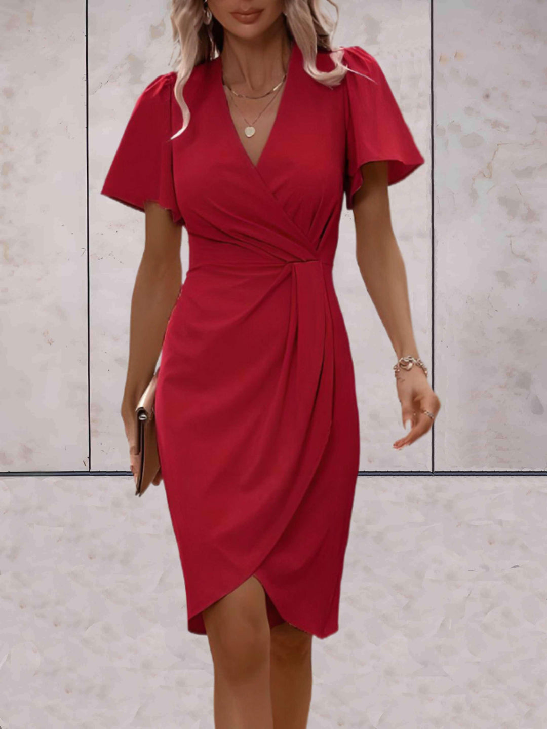 "Robe portefeuille femme élégante avec col V, ajustable, croisée, décolleté en V profond, idéale pour occasion formelle ou dé