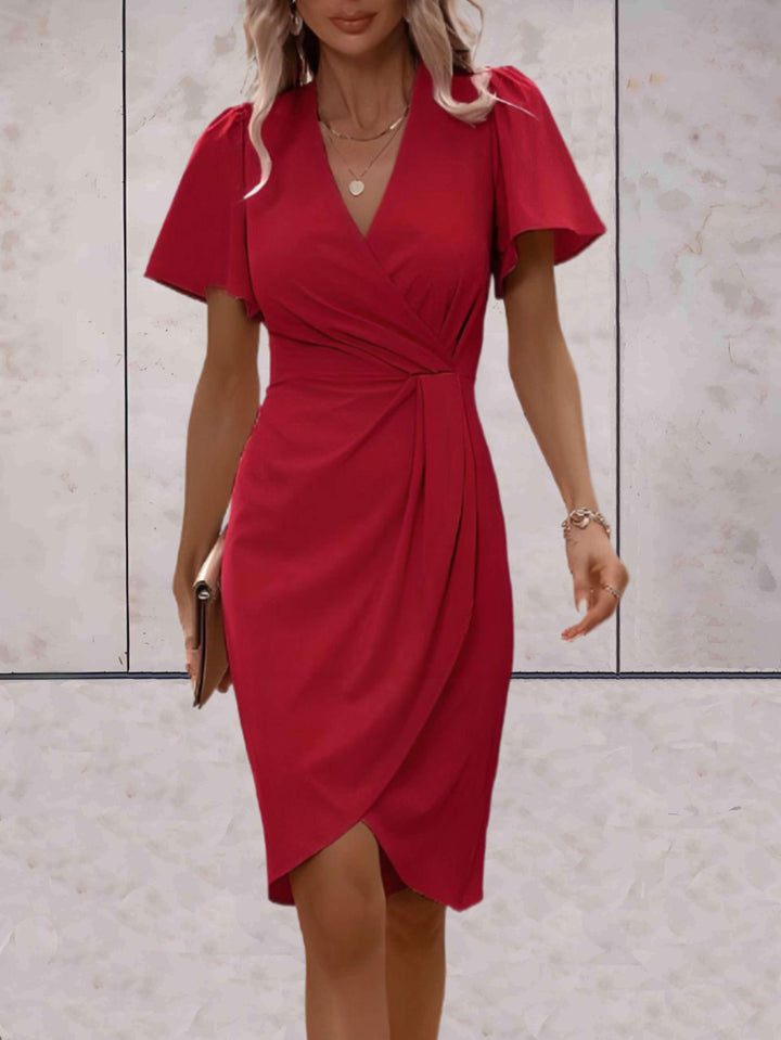 "Robe portefeuille femme élégante avec col V, ajustable, croisée, décolleté en V profond, idéale pour occasion formelle ou dé