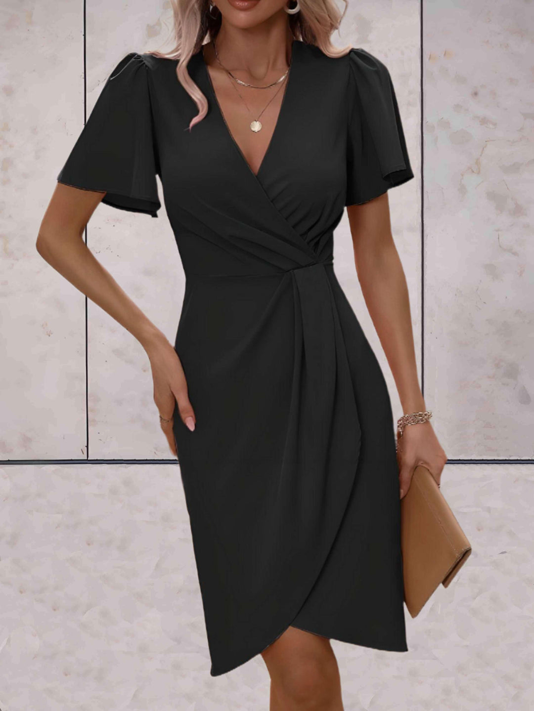 "Robe portefeuille femme élégante avec col V, ajustable, croisée, décolleté en V profond, idéale pour occasion formelle ou dé