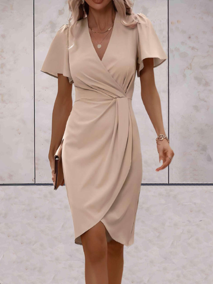 "Robe portefeuille femme élégante avec col V, ajustable, croisée, décolleté en V profond, idéale pour occasion formelle ou dé